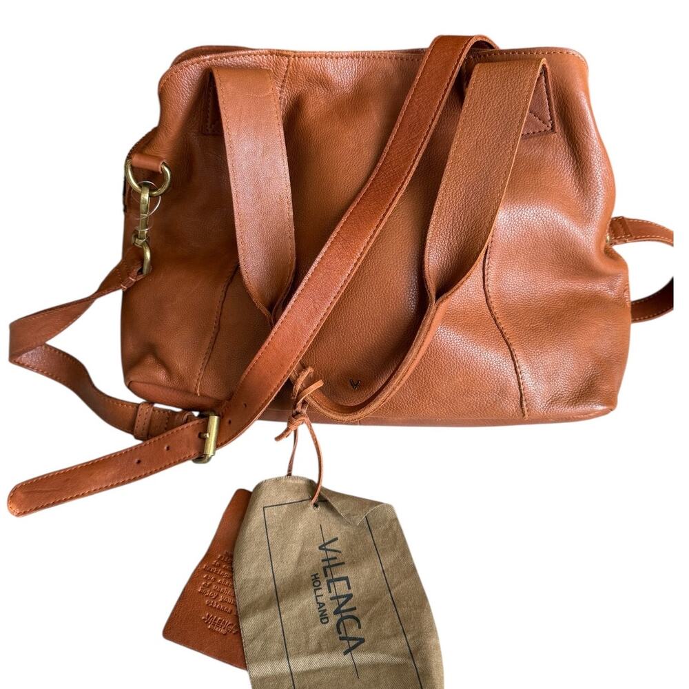 Vilenca Holland Leather Top Handle Convertible Crossbody Bag Cognac